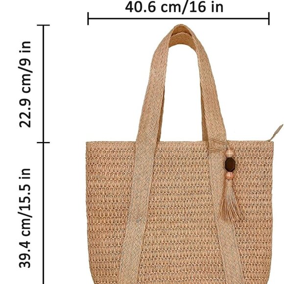 Large Straw Woven Tote Bag for Women with Tassels Summer Travel Beach - Picture 2 of 5